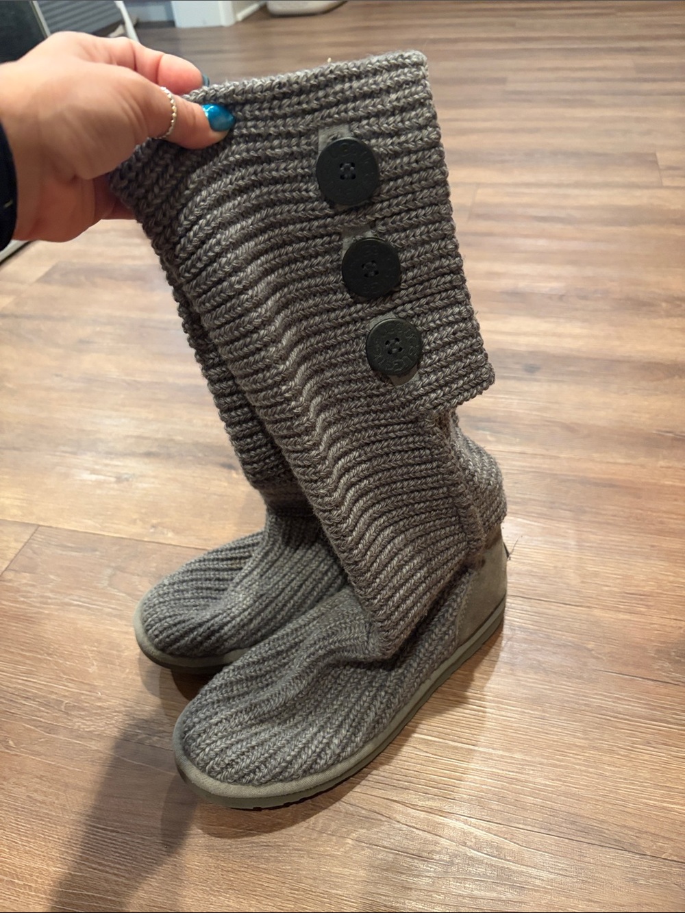 UGH Gray Knit Buttoned Tall Boots size 8